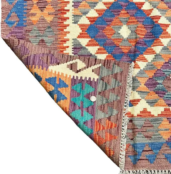 Hand-Knotted Vintage Wool Kilim Afghan Tribal Design Multicolor 3'4 x 4'11 I Got Rugs