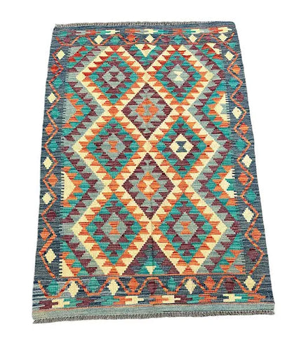 Hand-Knotted Vintage Wool Rug Afghan Kilim Multicolor Tribal Design 3'4 x 5' I Got Rugs