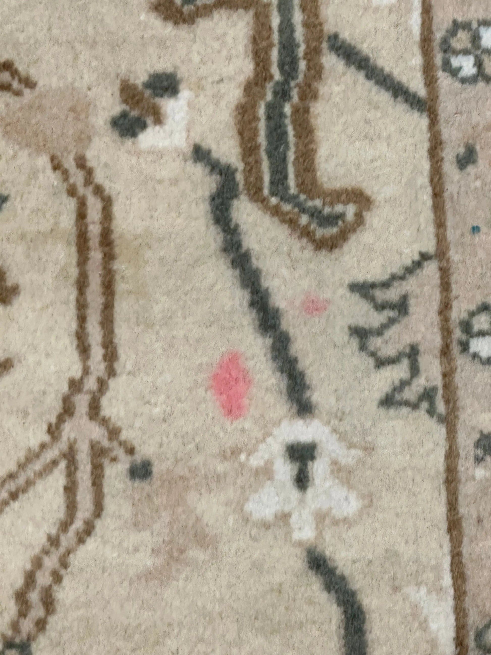 Hand-Knotted Vintage Wool Rug Beige Turkish Floral Design 3'4 x 4'10 I Got Rugs