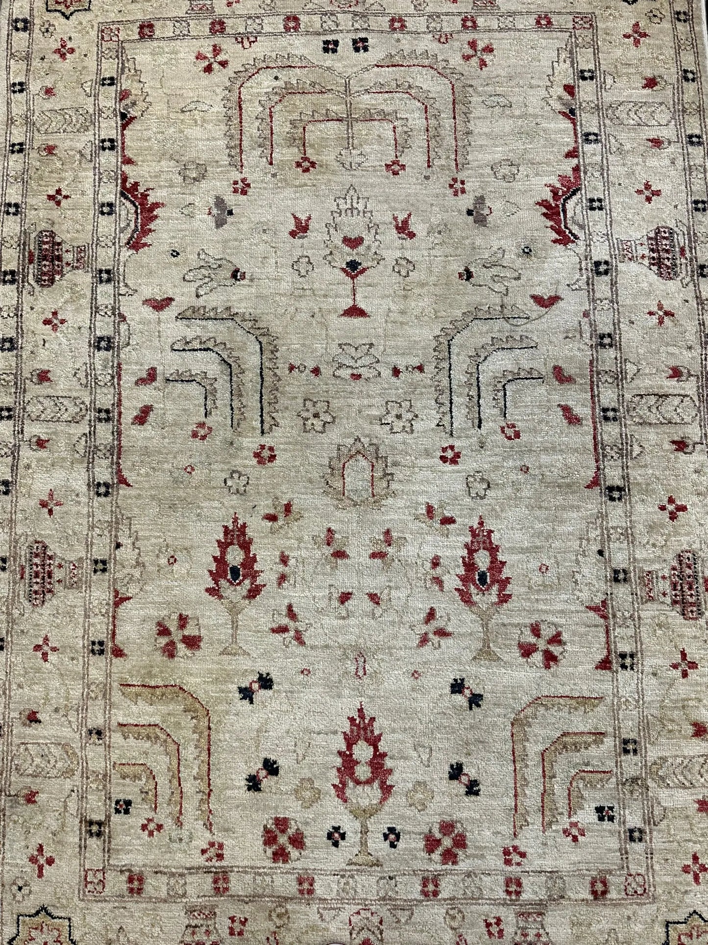 Hand-Knotted Vintage Wool Rug Beige Turkish Tree of Life Design 4'1 x 6'3 I Got Rugs