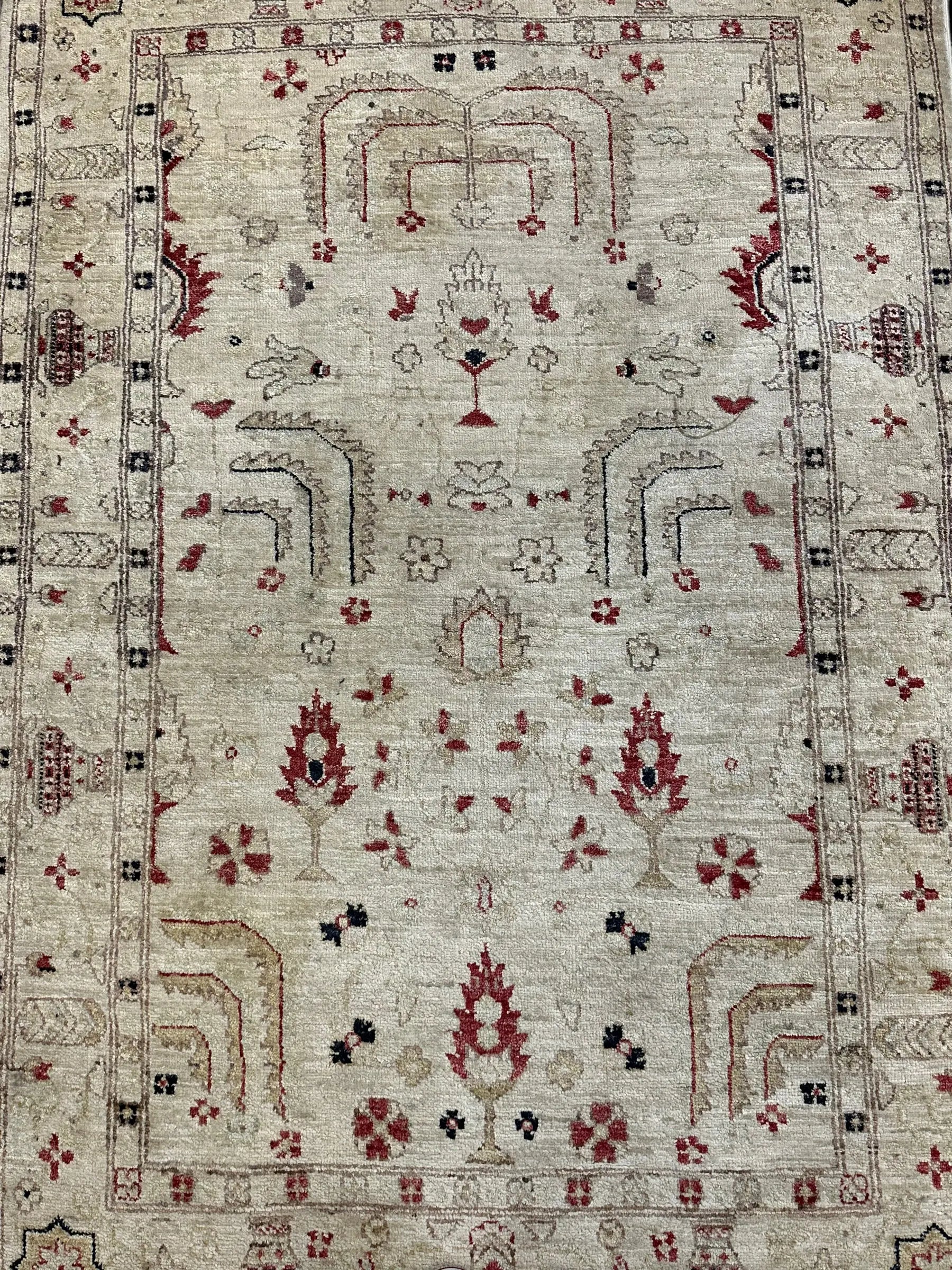 Hand-Knotted Vintage Wool Rug Beige Turkish Tree of Life Design 4'1 x 6'3 I Got Rugs