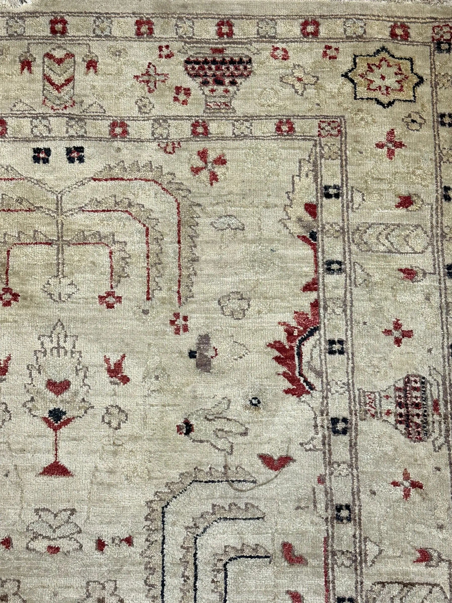 Hand-Knotted Vintage Wool Rug Beige Turkish Tree of Life Design 4'1 x 6'3 I Got Rugs