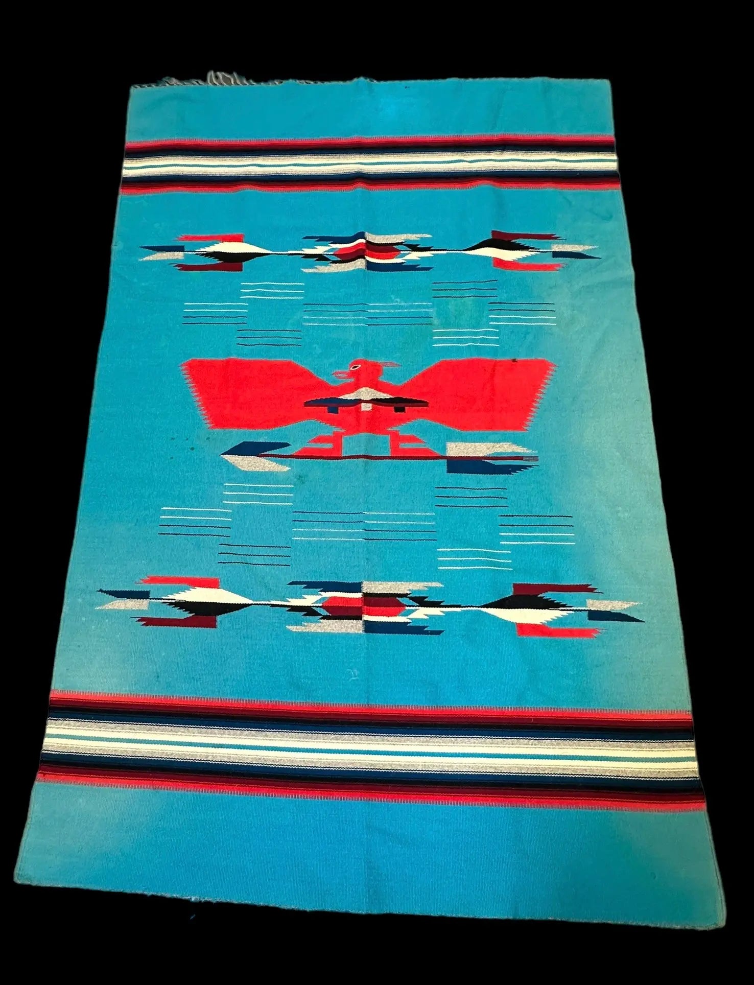 Hand-Knotted Vintage Wool Rug Blue Native American Chamayo Design  4'3 x 6'8 I Got Rugs