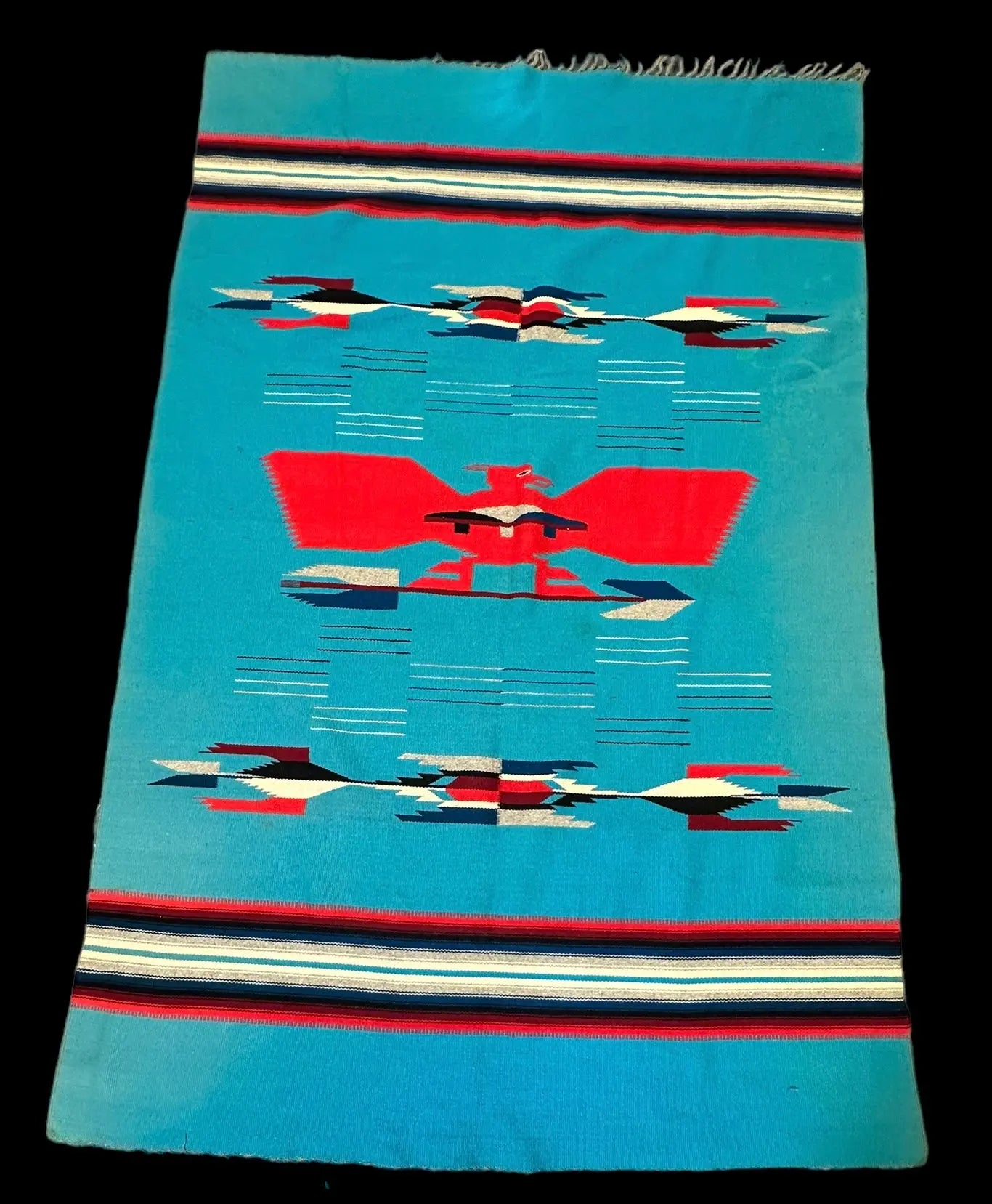 Hand-Knotted Vintage Wool Rug Blue Native American Chamayo Design  4'3 x 6'8 I Got Rugs