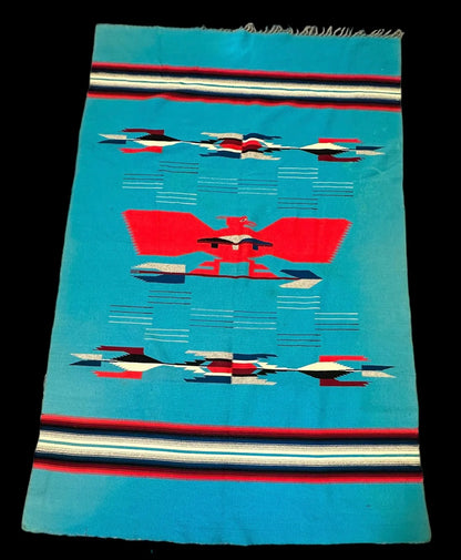 Hand-Knotted Vintage Wool Rug Blue Native American Chamayo Design  4'3 x 6'8 I Got Rugs