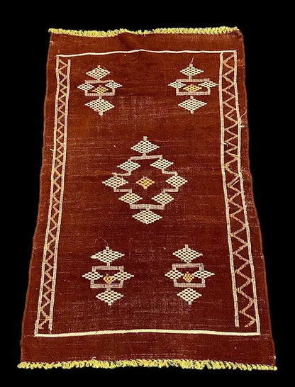 Hand-Knotted Vintage Wool Rug Brown Moroccan Kilim Tribal Pattern 2'8 x 4'4 I Got Rugs