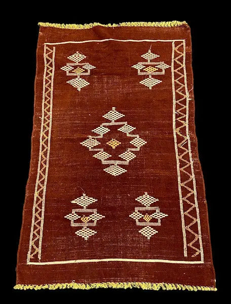 Hand-Knotted Vintage Wool Rug Brown Moroccan Kilim Tribal Pattern 2'8 x 4'4 I Got Rugs