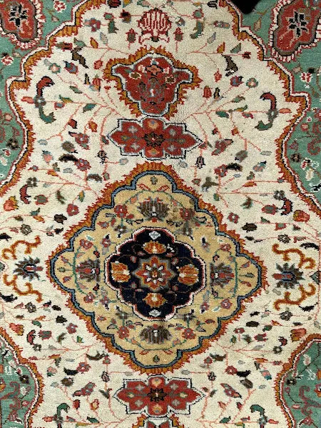 Hand-Knotted Vintage Wool Rug Colorful Persian Floral Design 4'2 x 5'11 I Got Rugs