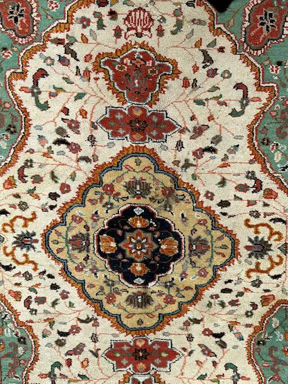 Hand-Knotted Vintage Wool Rug Colorful Persian Floral Design 4'2 x 5'11 I Got Rugs