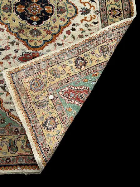 Hand-Knotted Vintage Wool Rug Colorful Persian Floral Design 4'2 x 5'11 I Got Rugs
