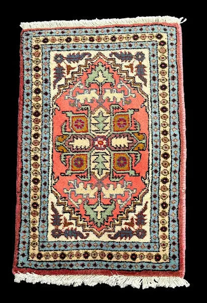 Hand-Knotted Vintage Wool Rug Colorful Persian Heriz Design 1'4 x 2'2 I Got Rugs