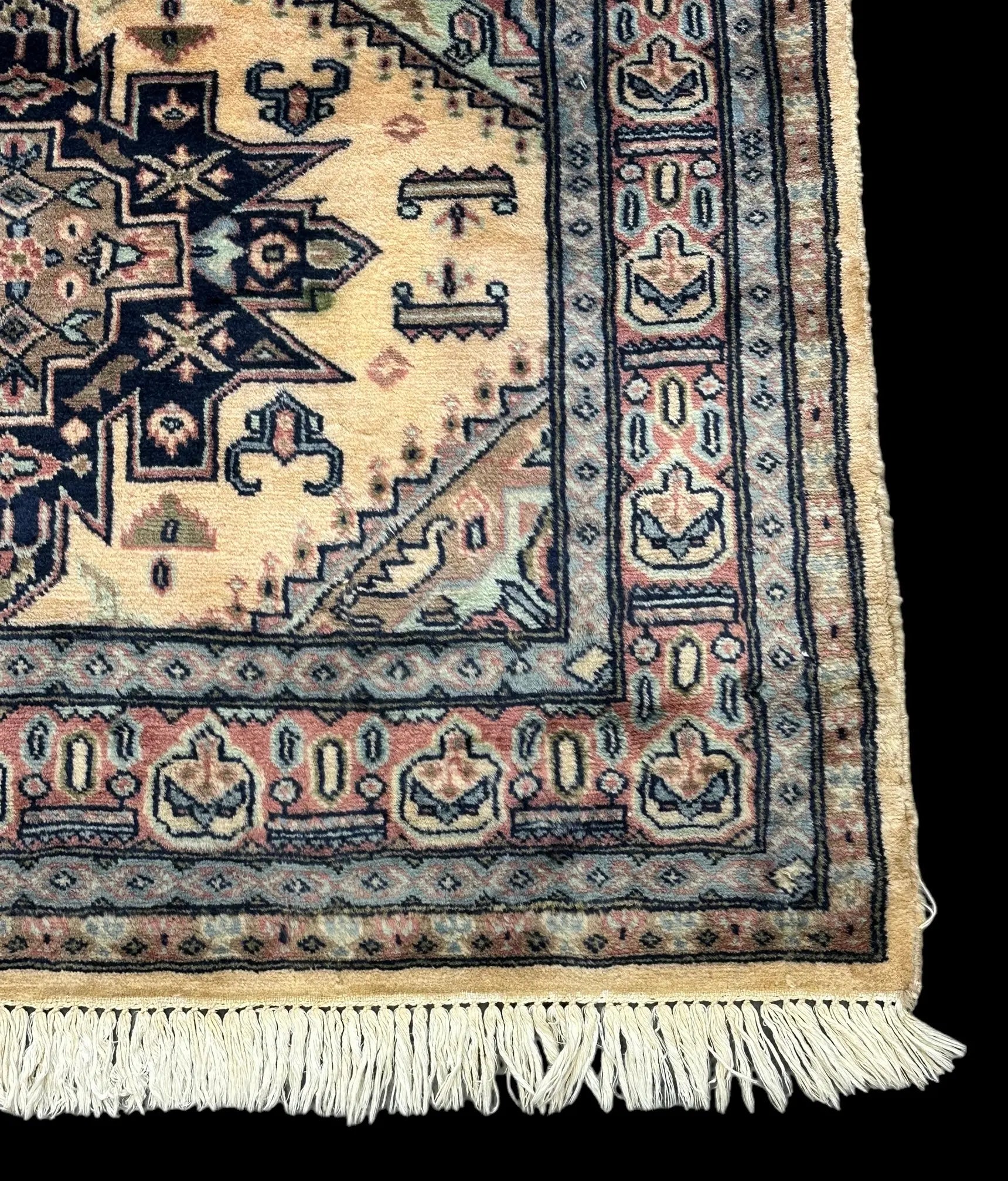 Hand-Knotted  Vintage Wool Rug Colorful Turkish Geometric Design 4'1 x 6'3 Torn I Got Rugs