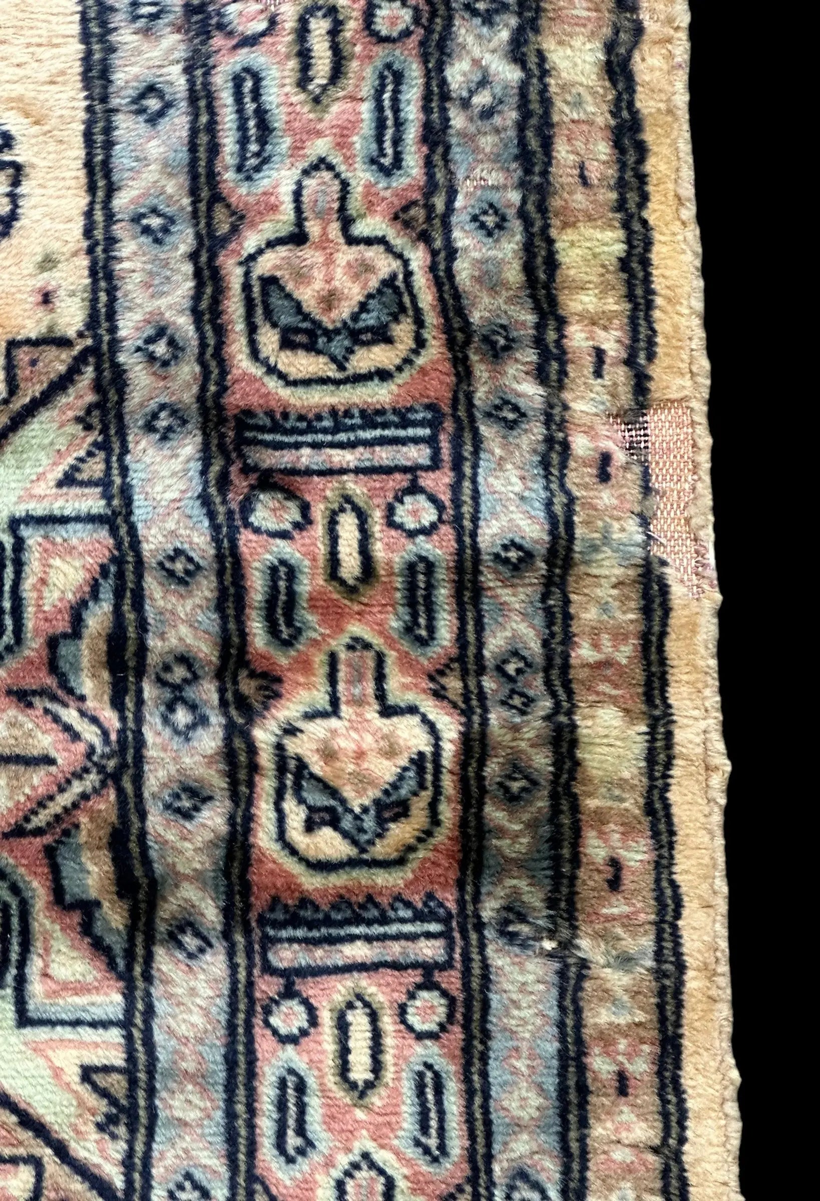 Hand-Knotted  Vintage Wool Rug Colorful Turkish Geometric Design 4'1 x 6'3 Torn I Got Rugs