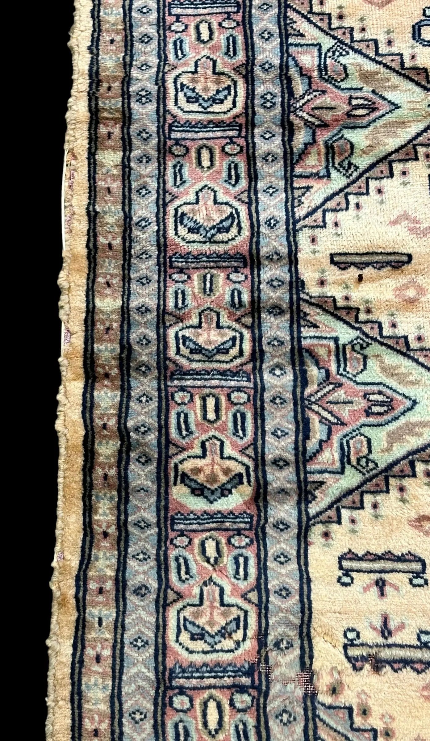 Hand-Knotted  Vintage Wool Rug Colorful Turkish Geometric Design 4'1 x 6'3 Torn I Got Rugs