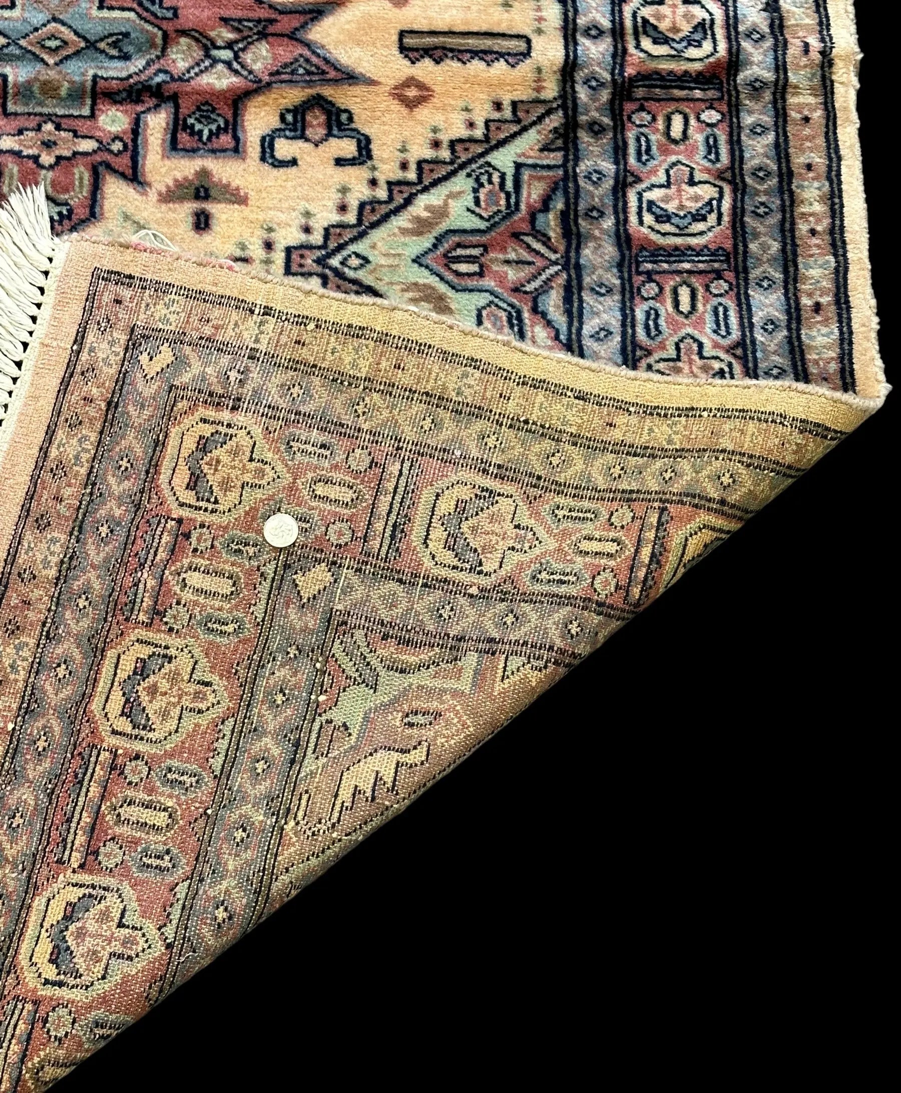 Hand-Knotted  Vintage Wool Rug Colorful Turkish Geometric Design 4'1 x 6'3 Torn I Got Rugs