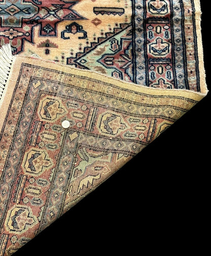Hand-Knotted  Vintage Wool Rug Colorful Turkish Geometric Design 4'1 x 6'3 Torn I Got Rugs