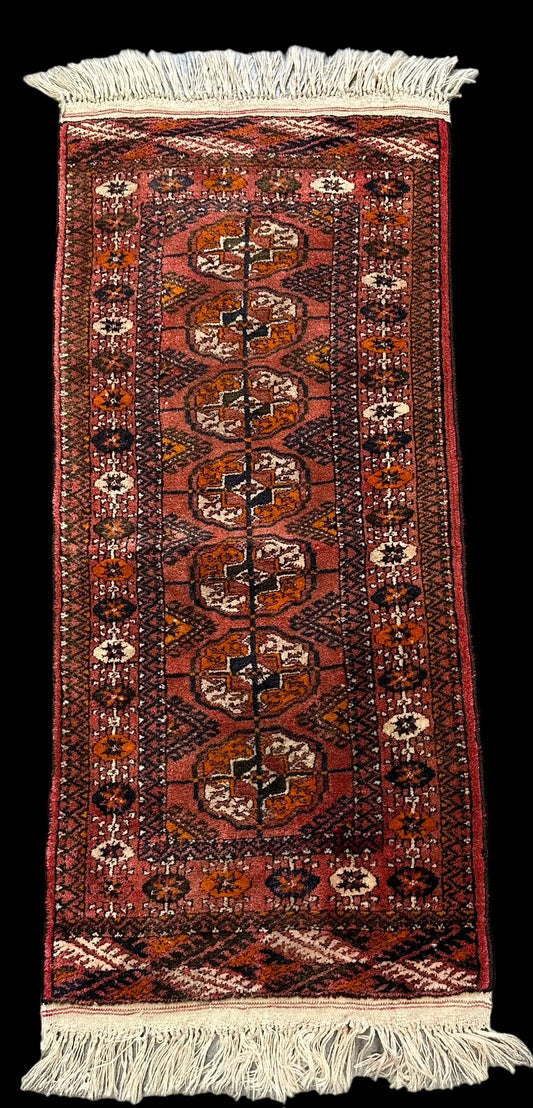 Hand-Knotted Vintage Wool Rug Dark Pink Pakistani Bokhara 1'6 x 3'11 I Got Rugs
