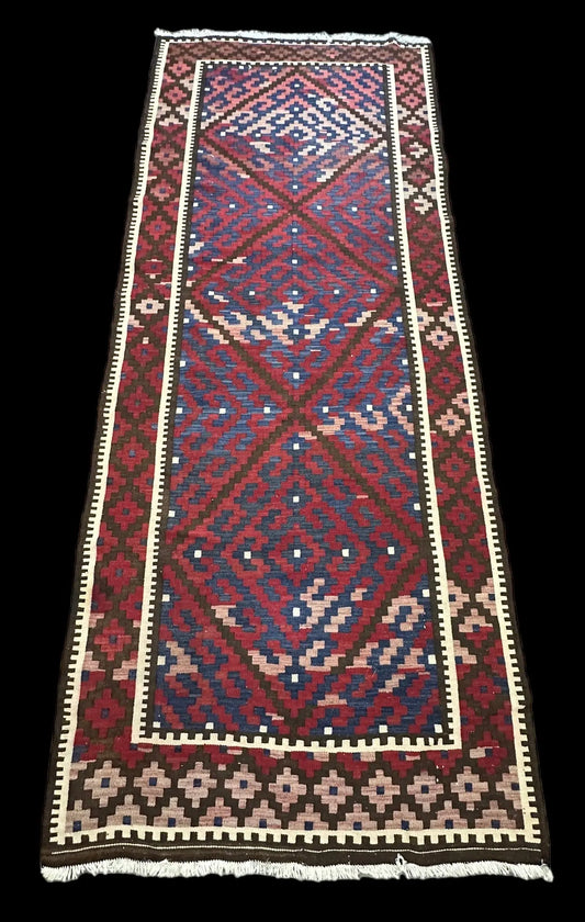 Hand-Knotted Vintage Wool Rug Multicolor Turkish Kilim Tribal Runner 4'6 x 11'2 I Got Rugs