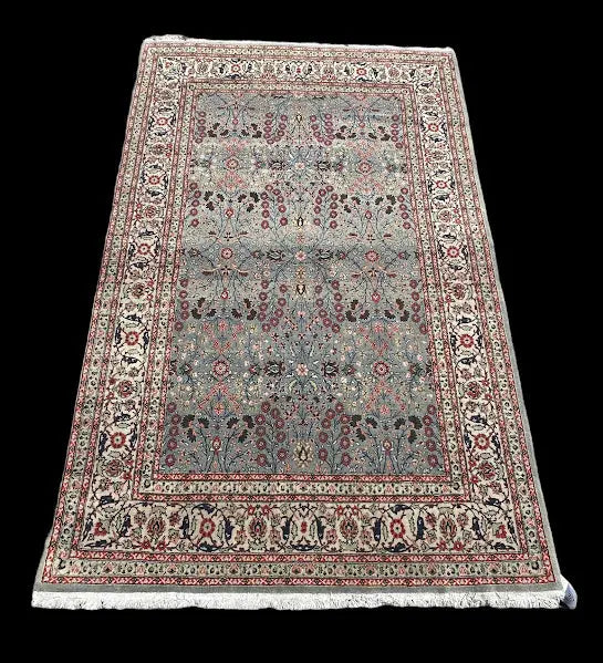Hand-Knotted Vintage Wool Rug Persian Blue Floral Design 5'6 x 9' I Got Rugs