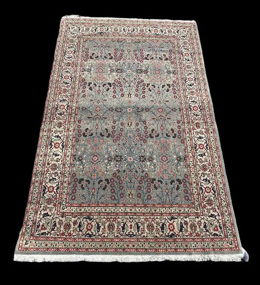 Hand-Knotted Vintage Wool Rug Persian Blue Floral Design 5'6 x 9' I Got Rugs