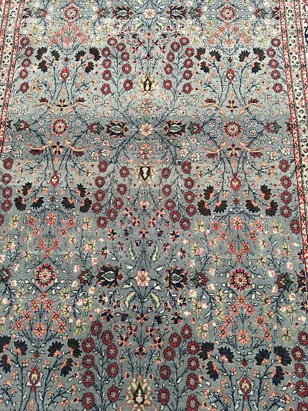 Hand-Knotted Vintage Wool Rug Persian Blue Floral Design 5'6 x 9' I Got Rugs