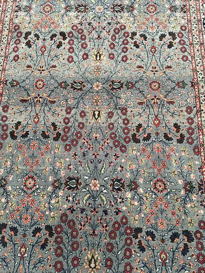 Hand-Knotted Vintage Wool Rug Persian Blue Floral Design 5'6 x 9' I Got Rugs