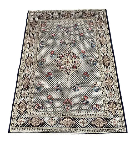 Hand-Knotted Vintage Wool Rug Persian Blue Tabriz Design 4'8 x 6'7 I Got Rugs