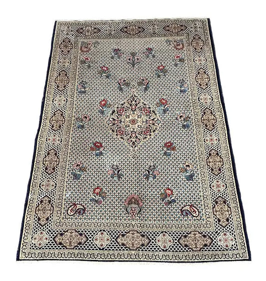 Hand-Knotted Vintage Wool Rug Persian Blue Tabriz Design 4'8 x 6'7 I Got Rugs
