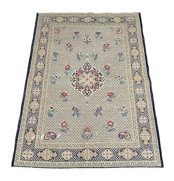 Hand-Knotted Vintage Wool Rug Persian Blue Tabriz Design 4'8 x 6'7 I Got Rugs