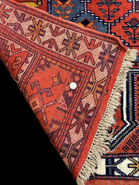 Hand-Knotted Vintage Wool Rug Persian Hamadan Red Geometric Design 3'11 x 6'9 I Got Rugs