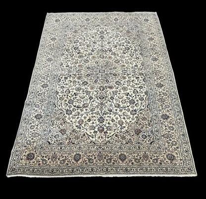 Hand-Knotted Vintage Wool Rug Persian Kashan Ivory Floral Pattern 9’8 x 13’2 I Got Rugs