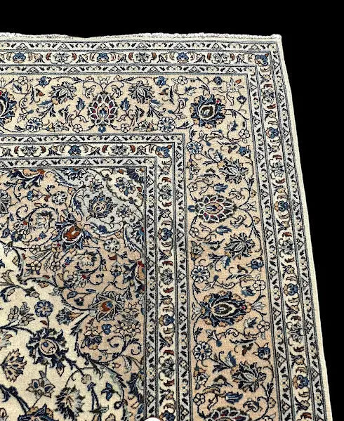 Hand-Knotted Vintage Wool Rug Persian Kashan Ivory Floral Pattern 9’8 x 13’2 I Got Rugs