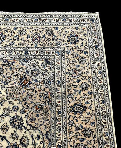 Hand-Knotted Vintage Wool Rug Persian Kashan Ivory Floral Pattern 9’8 x 13’2 I Got Rugs