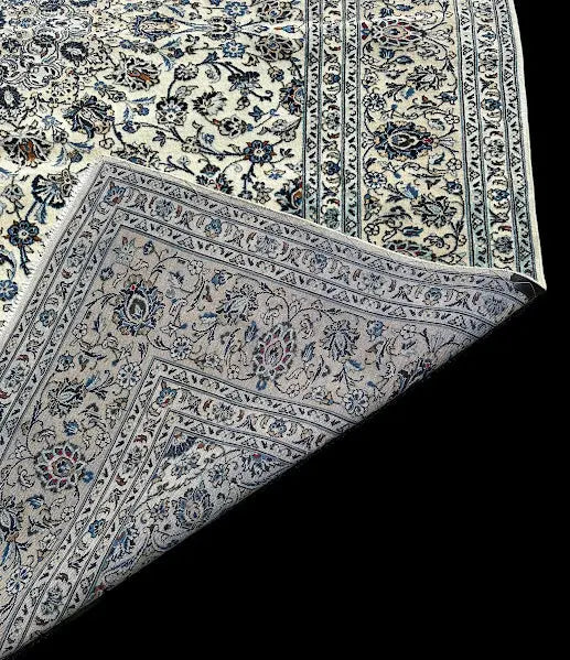 Hand-Knotted Vintage Wool Rug Persian Kashan Ivory Floral Pattern 9’8 x 13’2 I Got Rugs