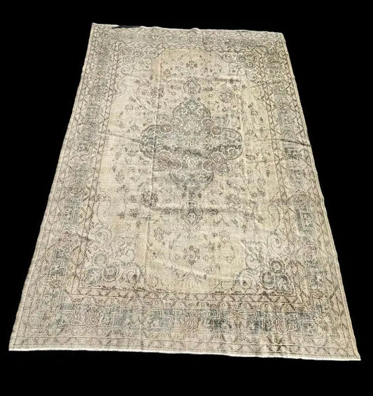 Hand-Knotted Vintage Wool Rug Persian Tabriz Ivory Floral Design 7’8 x 11’9 I Got Rugs