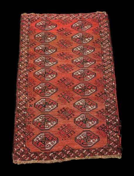Hand-Knotted Vintage Wool Rug Persian Turkmen Red Oriental Pattern 2'10 x 4'6 I Got Rugs