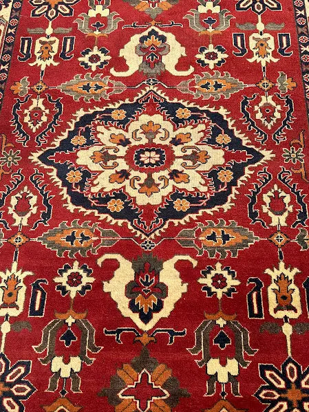 Hand-Knotted Vintage Wool Rug Red Pakistani Kazak Design 5'10 x 7'8 I Got Rugs