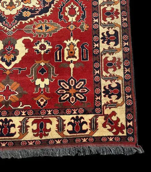 Hand-Knotted Vintage Wool Rug Red Pakistani Kazak Design 5'10 x 7'8 I Got Rugs
