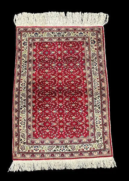 Hand-Knotted Vintage Wool Rug Red Persian Floral Design 2'11 x 5' I Got Rugs