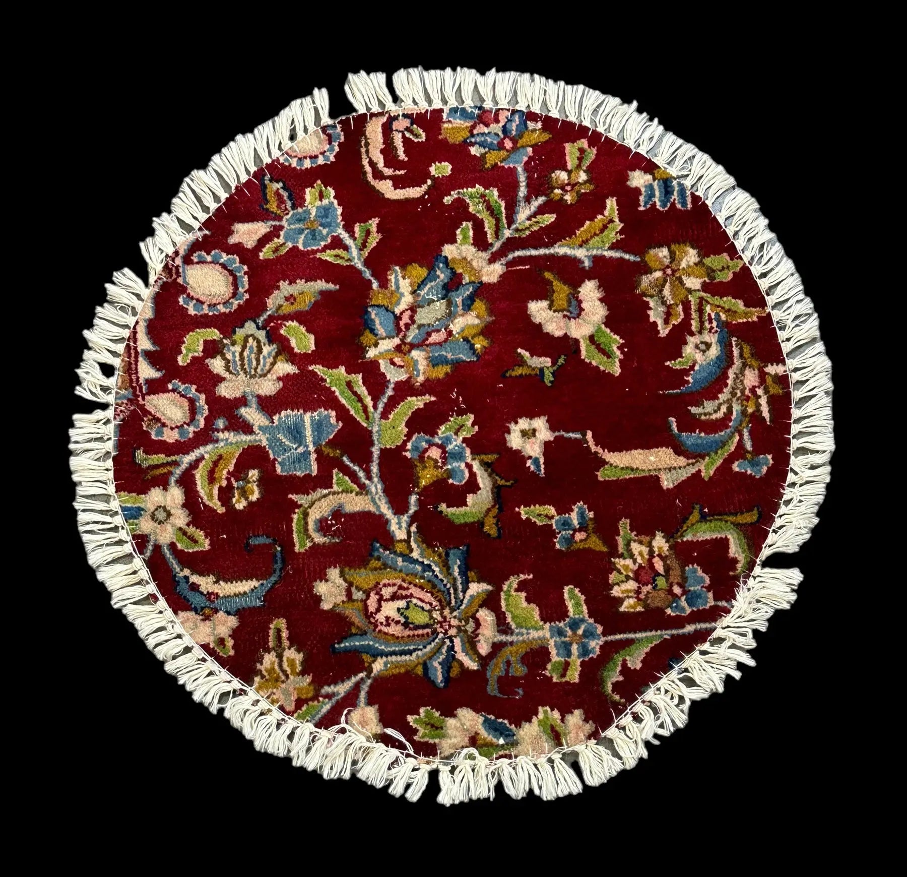 Hand-Knotted Vintage Wool Rug Red Persian Floral Design Round Table Mat 2' x 2' I Got Rugs