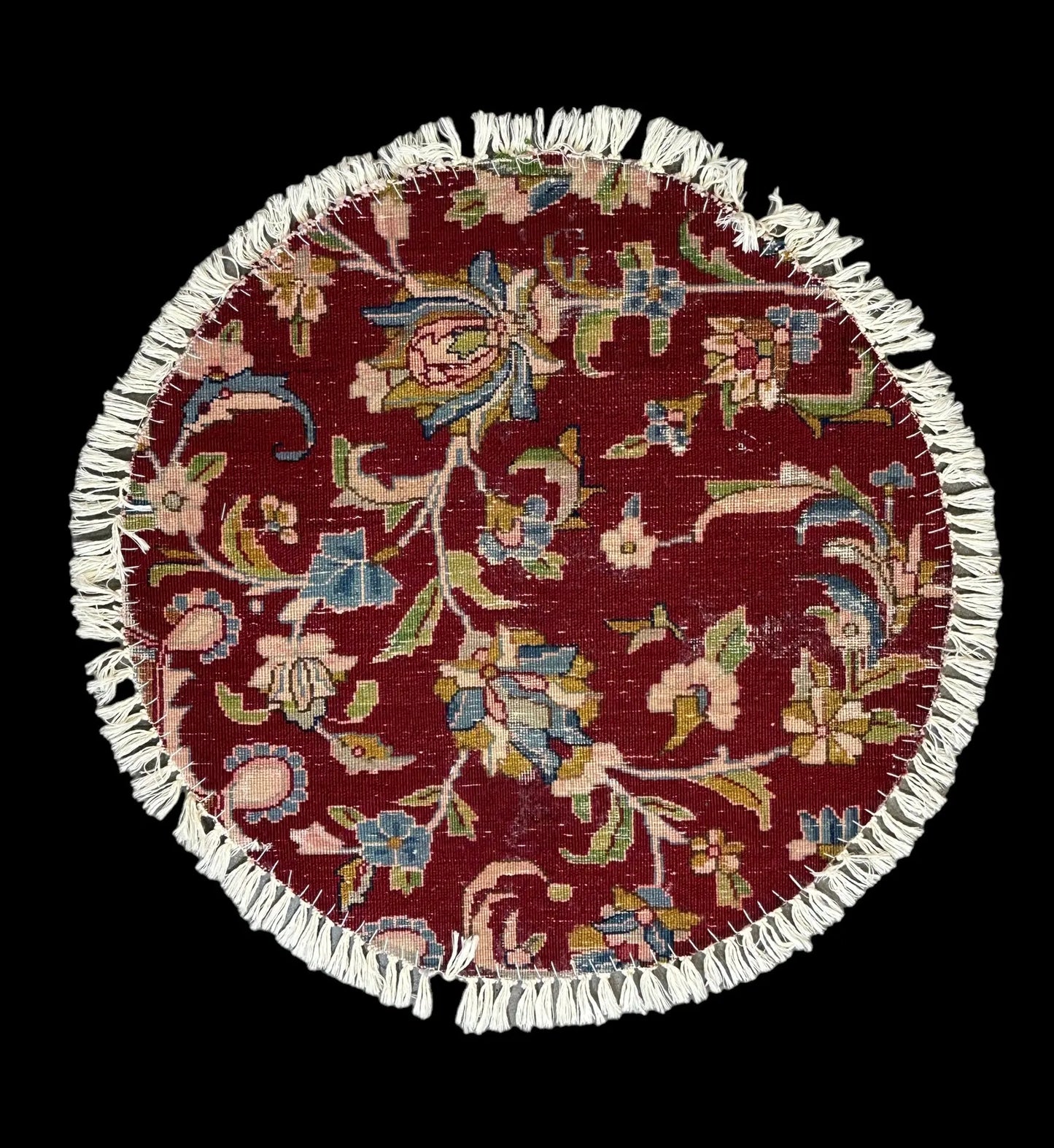 Hand-Knotted Vintage Wool Rug Red Persian Floral Design Round Table Mat 2' x 2' I Got Rugs