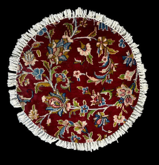 Hand-Knotted Vintage Wool Rug Red Persian Floral Design Round Table Mat 2' x 2' I Got Rugs