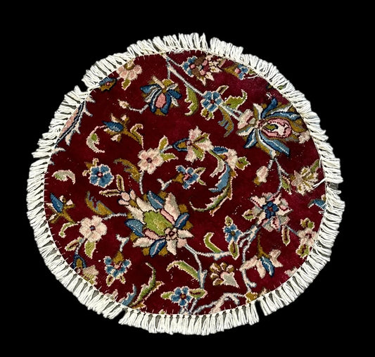 Hand-Knotted Vintage Wool Rug Red Persian Floral Design Round Table Mat 2' x 2' I Got Rugs