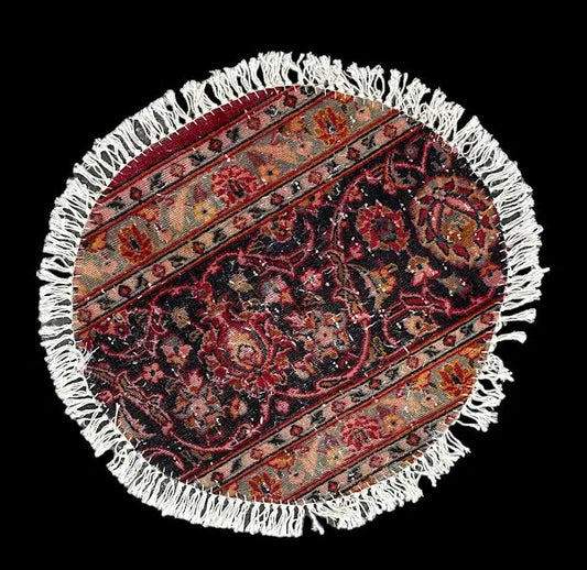 Hand-Knotted Vintage Wool Rug Red Persian Floral Design Round Table Mat 2' x 2' I Got Rugs