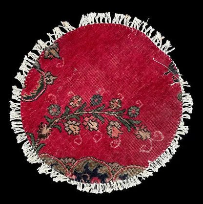 Hand-Knotted Vintage Wool Rug Red Persian Floral Design Round Table Mat 2' x 2' I Got Rugs