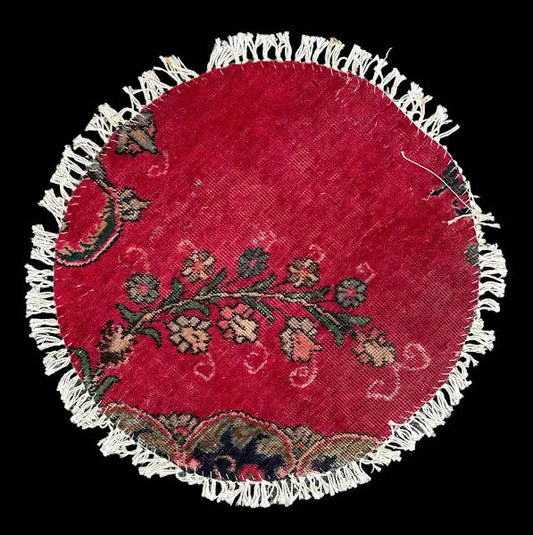 Hand-Knotted Vintage Wool Rug Red Persian Floral Design Round Table Mat 2' x 2' I Got Rugs
