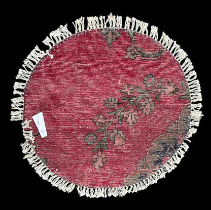 Hand-Knotted Vintage Wool Rug Red Persian Floral Design Round Table Mat 2' x 2' I Got Rugs
