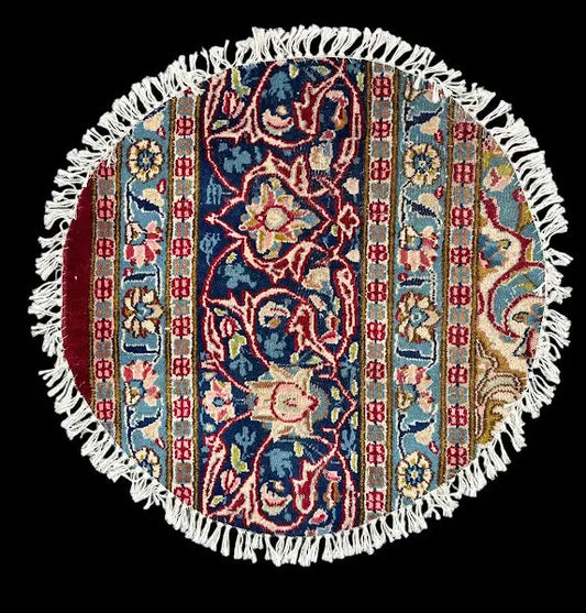 Hand-Knotted Vintage Wool Rug Red Persian Floral Design Round Table Mat 2' x 2' I Got Rugs