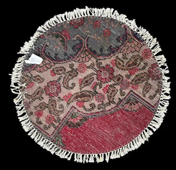 Hand-Knotted Vintage Wool Rug Red Persian Floral Design Round Table Mat 2' x 2' I Got Rugs