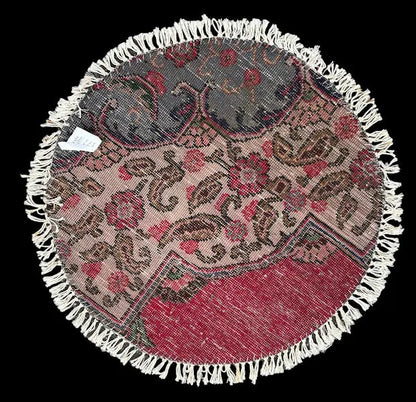 Hand-Knotted Vintage Wool Rug Red Persian Floral Design Round Table Mat 2' x 2' I Got Rugs